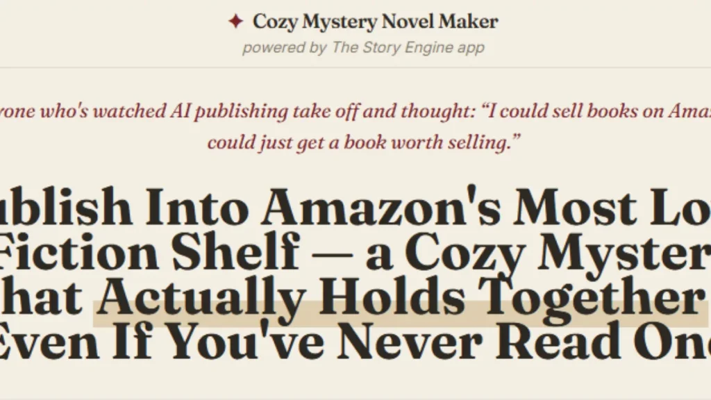 Cozy Mystery Novel Maker Review – beginner-friendly AI novel writing app interface
