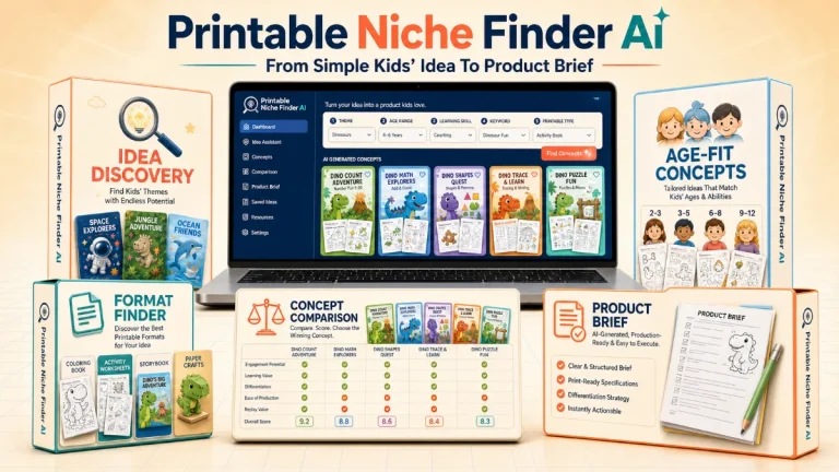 Printable Niche Finder AI Review | Turning Vague Ideas Into Focused Kids’ Printable Concepts