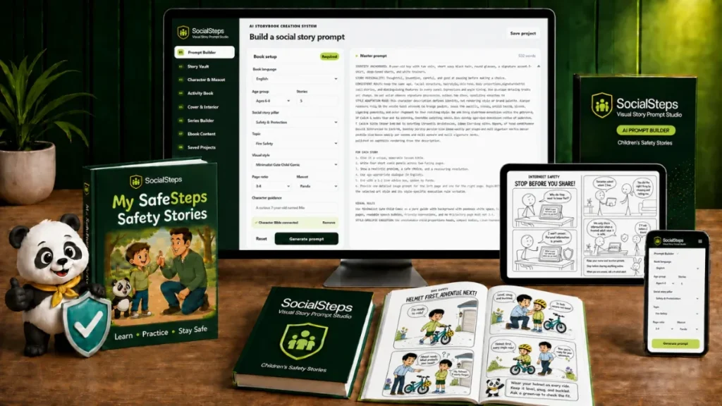 Socialsteps Visual Story Prompt Studio Review – AI-powered children's visual story prompt builder interface