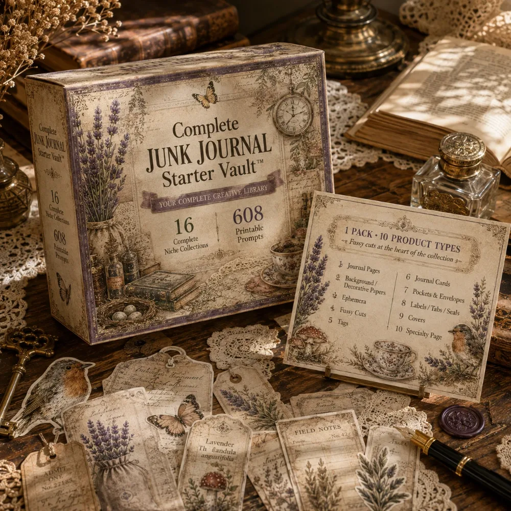 608 Junk Journal Printable Prompts Starter Vault Review overview image